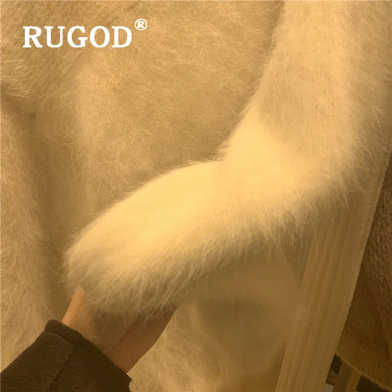 Свитер женский RUGOD, мягкий, теплый, норковый кашемировый свитер, женский, элегантный, v-образный вырез, длинный рукав, вязаный пуловер, зима, осень, свитер, Pull Femme, джемпер кофта женская