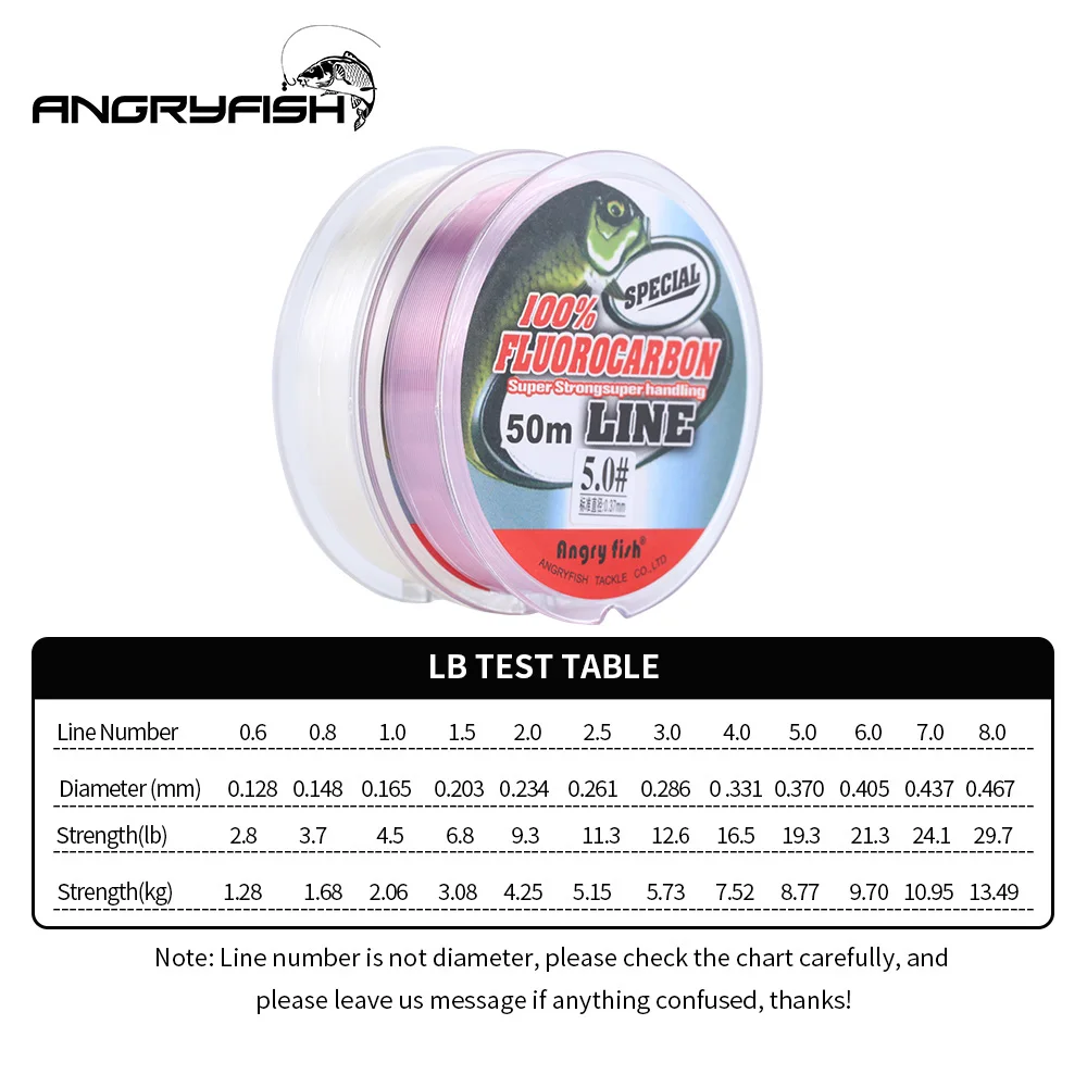 Angryfish Fluorocarbon Fishing Line 50m Transparent/Pink Super strong Carbon Fiber Leader Line 4