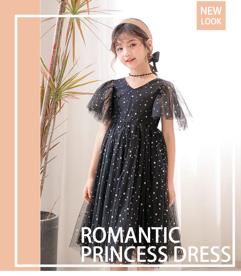 Girls Summer Net Gauze Skirt Shiny Star Dress Children Birthday Princess Dress Korean Super Fairy Gauze Skirt Navy Blue Dress smocked baby dresses