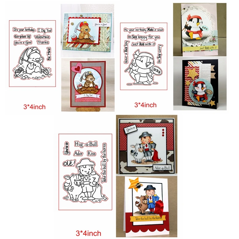 

Clear Silicone Stamps Gophers Penguin Bullfighter Bull Sentence Words Alphabet DIY Handcraft New Template Decoration Cards Album