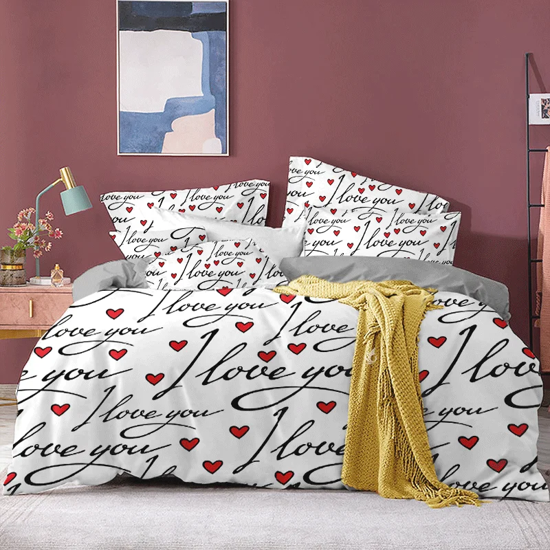 3D Bedding Set Red Heart Kiss Lips Mouth Print Duvet Cover With Pillowcase Polyester Bed Home Textiles For Adults |