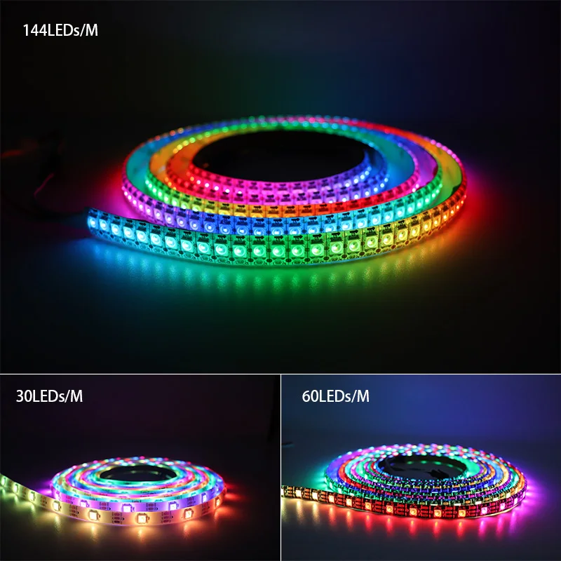 1 м/5 м WS2812B 30/60/144 светодиодов/m Smartled пикселей RGB индивидуально адресуемых светодиодные полосы светильник черный/белый печатных плат WS2812 IC WS2812B 5V