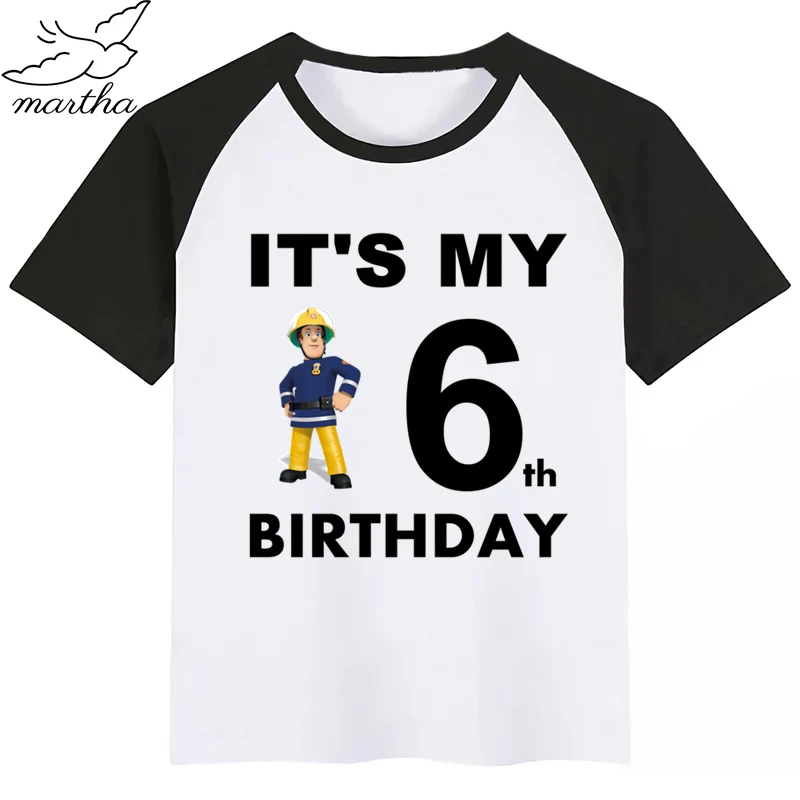 BlackF Number1-9Cartoon с днем рождения, Пожарный Сэм, детская одежда, футболка для девочек, подарок на день рождения, детская одежда, футболки для мальчиков, футболки для малышей - Цвет: BlackF