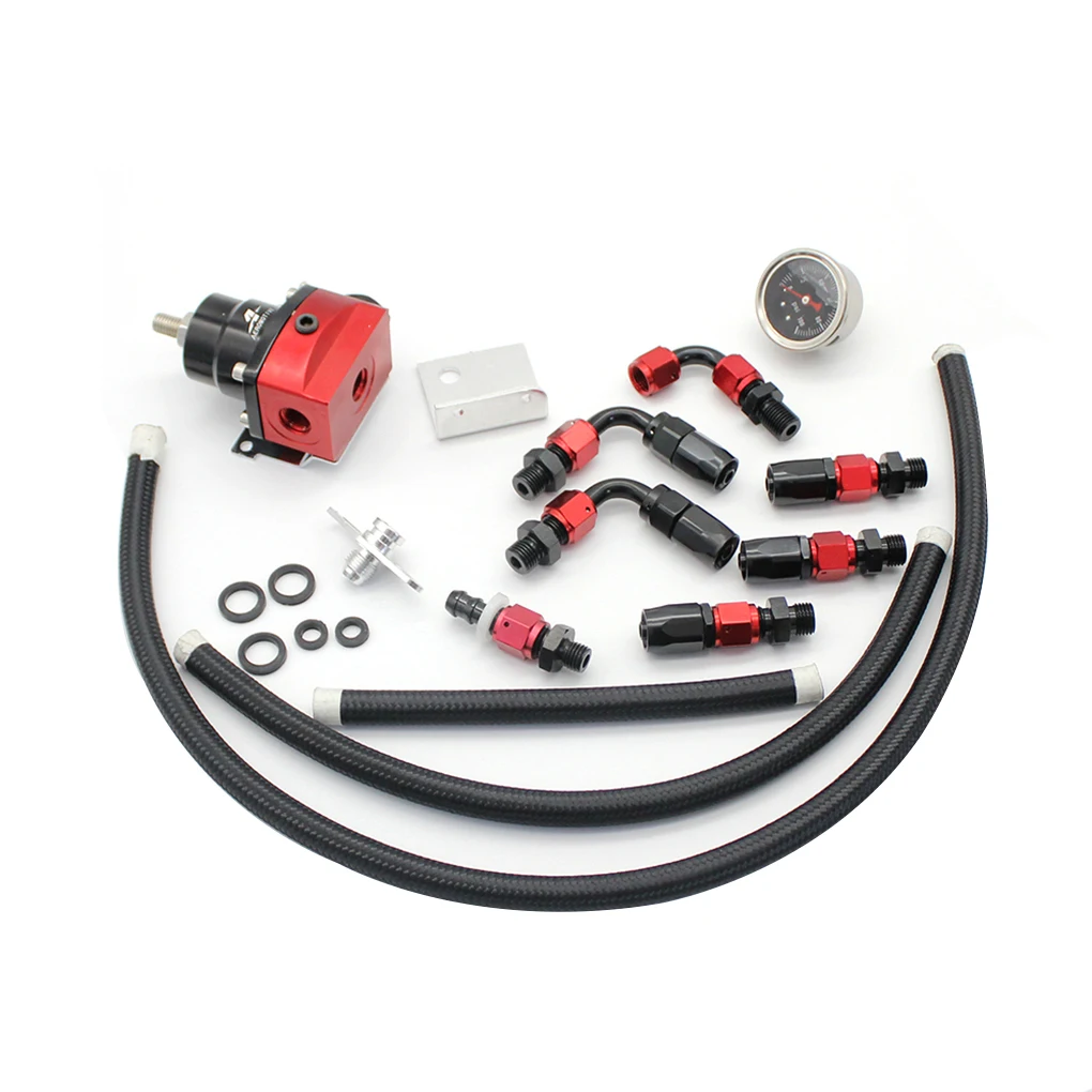 

Universal Car Adjustable Fuel Pressure Regulator Kit Pressure Gauge Aluminum Alloy Tube AN 6 Fitting