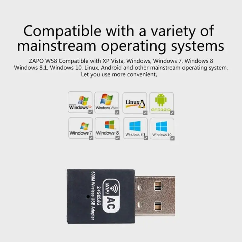 ZAPO W58 USB WiFi адаптер 600 Мбит/с AC беспроводная сетевая карта WiFi приемник