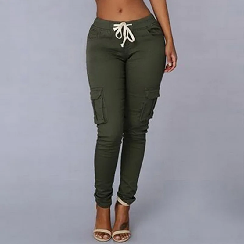 autumn Women Pencil Pant Lace Up Waist Casual Women Pants Solid Multi-Pockets Plus Size Cargo Pants Slim Fit Trousers autumn Women Pencil Pant Lace Up Waist Casual Women Pants Solid Multi-Pockets Plus Size Cargo Pants Slim Fit Trousers