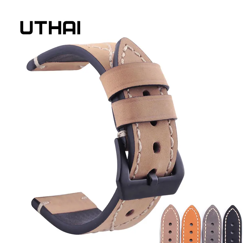 

UTHAI P11 18mm 20mm 22mm 24mm High-end Retro Calf Leather Watch band Watch Strap with Genuine Leather Straps Free shipping