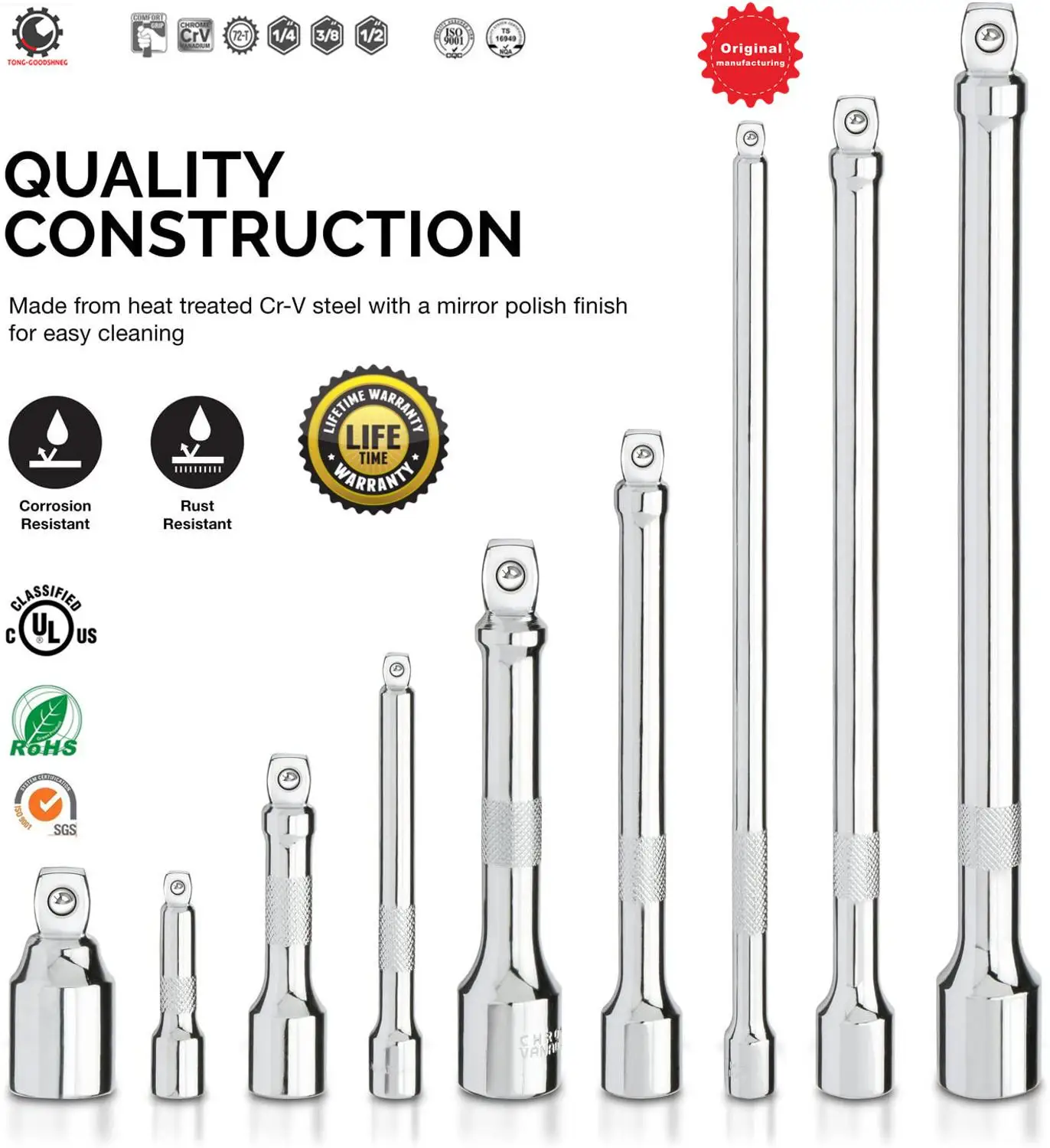 

Wobble Extension Bar Set, 9 Piece Combination | 1/4-Inch, 3/8-Inch, 1/2-Inch Drive | Cr-V Steel, Socket Extension Set