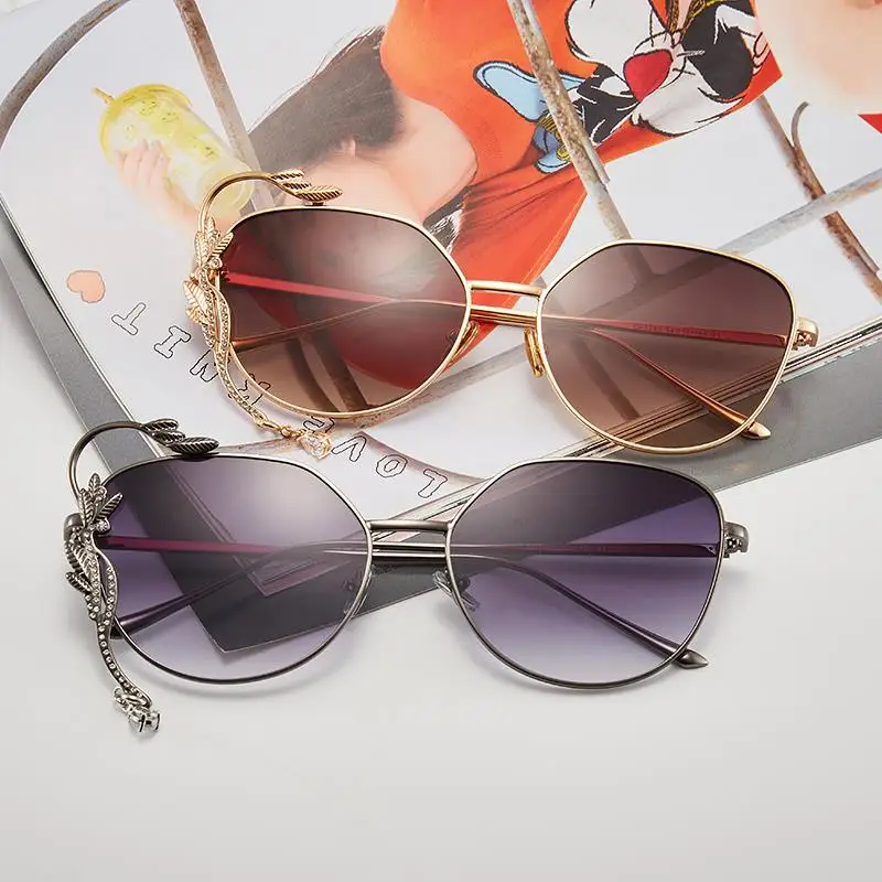 SHAUNA Ins Популярные Кристальные солнцезащитные очки кошачий глаз женские Модные металлические анти-синие оправы для очков