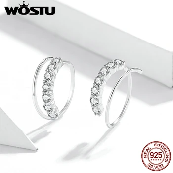 

WOSTU Authentic 925 Sterling Silver Simple Geometry CZ Stud Earrings for Women Plated platinum Silver Jewelry BKE931