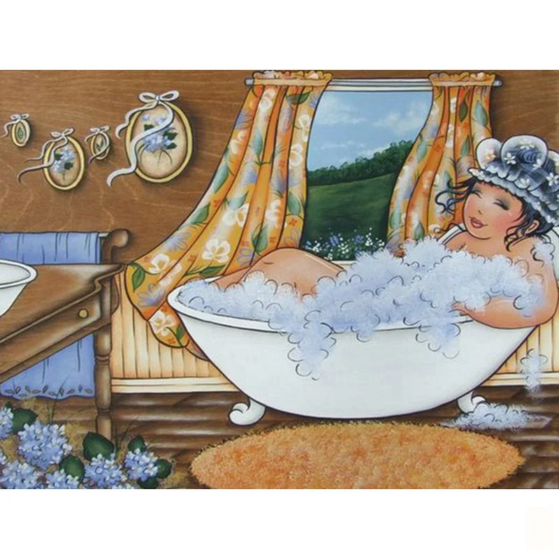Cross Stitch DIY Painting 5D Diamond Home Fat Lady Shower Decor Picture Embroidery Pattern Wall Sticker Mosaic Full Round Drill | Дом и сад