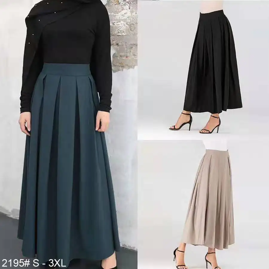 Cintura alta Falda plisada Mujer Moda musulmana tobillo longitud faldas de colores sólidos damas elegante árabe islámica Cothing 2020 de talla grande