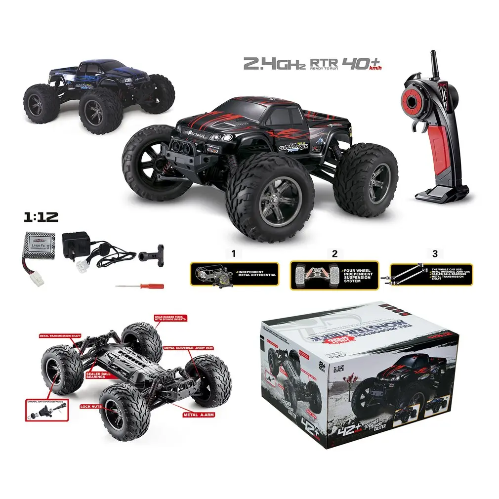 9115 1:12 RC Car 4WD Driving Car Brushed Motors Drive Bigfoot Car Remote Control Car Model Off-Road Vehicle Toy