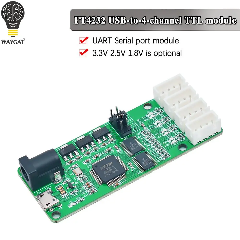 Модуль WAVGAT с USB на 4-канальный TTL модуль FT4232HL 3 В 2 5 в 1 8 UART серийный порт XH2.54