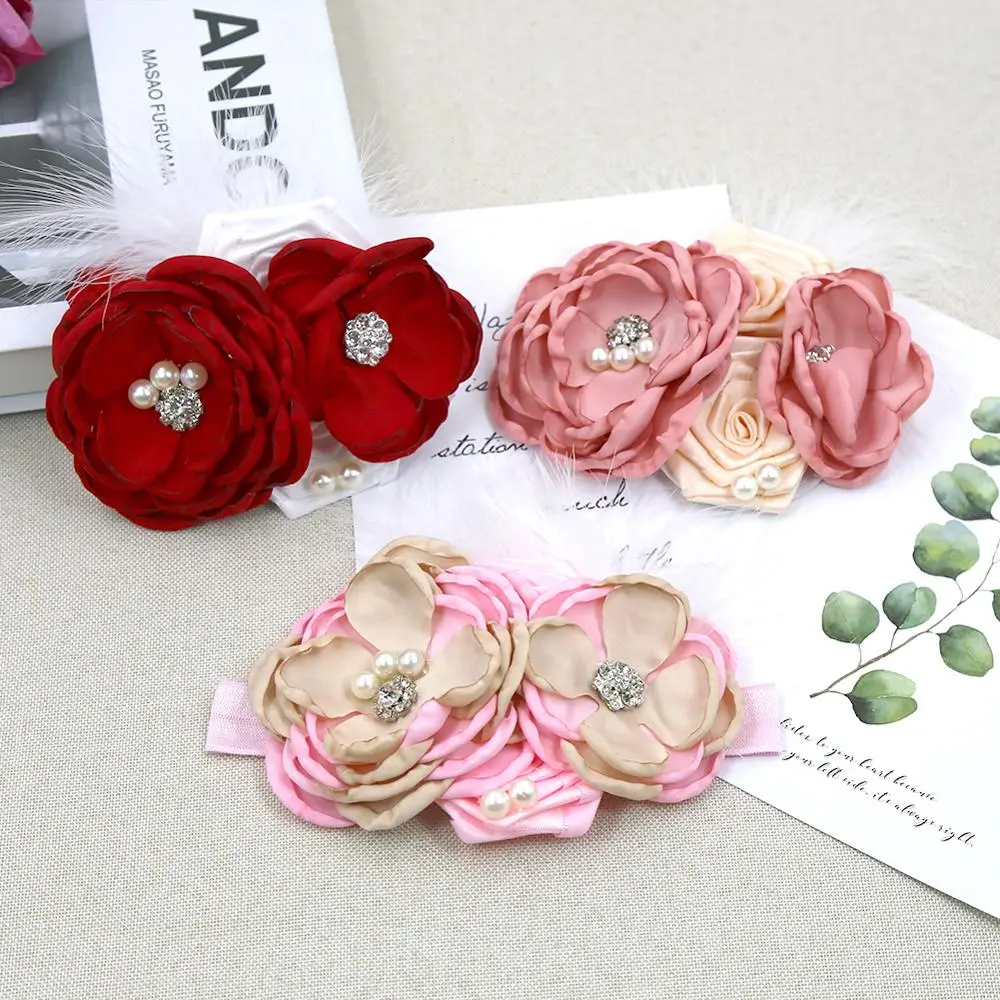 Flower Headband Baby Girls Accessories Vintage Rhinestone Newborn Photography Props Elastic Plain Hair Bands hair accessories hair headband accessories baby photography props