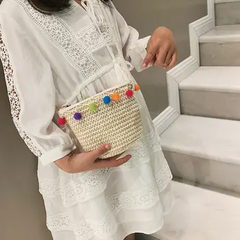 

Baby Accessories Infant Kid Girl Straw Bag Woven Crossbody Rattan Handbag Boho Beach Tote Purse Colorful Tassel Bag Plush Purses