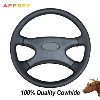 

APPDEE Hand-stitched Black PU Genuine Leather Car Steering Wheel Cover for Lada Niva 2006-2017 2107 1997-2012