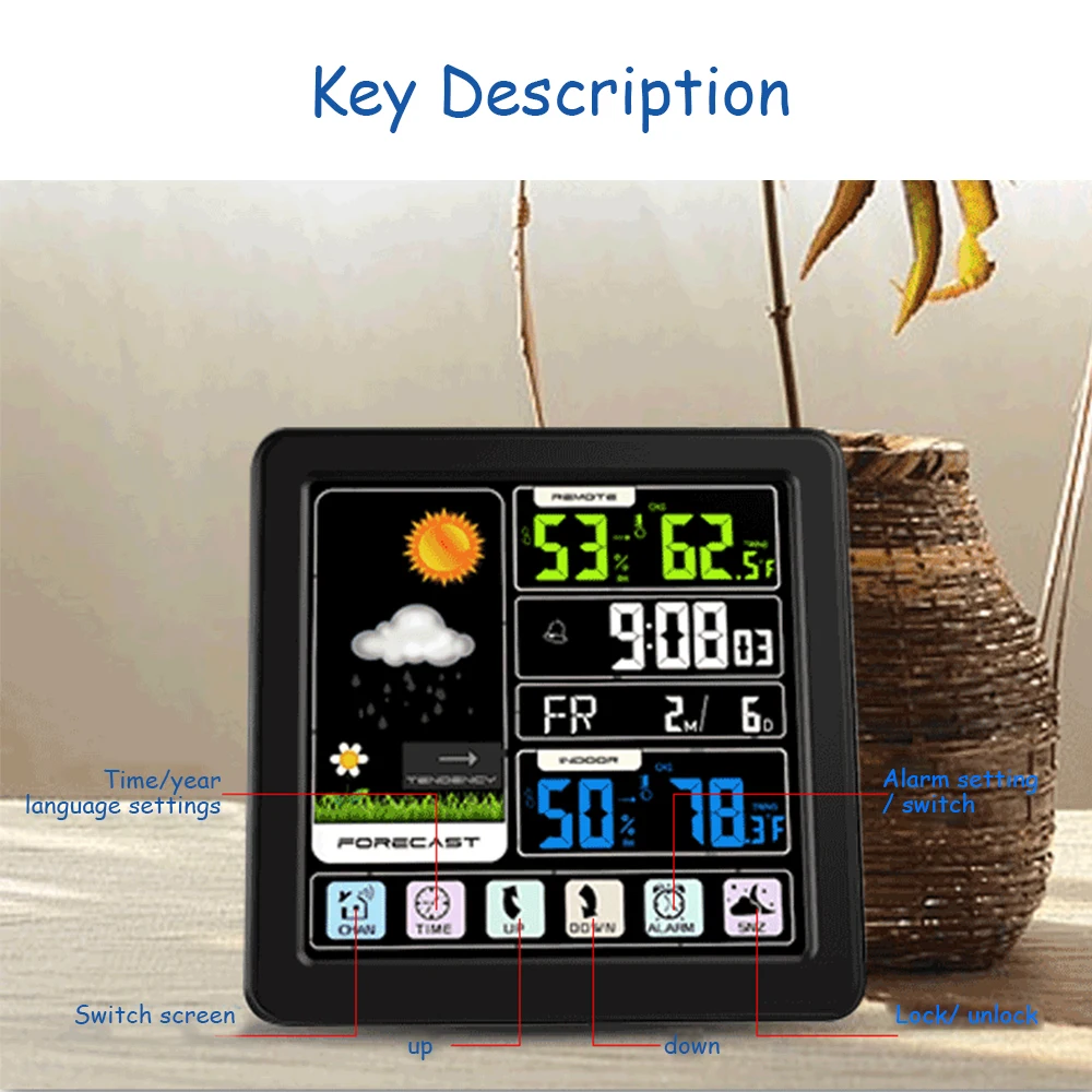 

TS-3310 Thermometer Multi-Function Touch Screen Indoor Wireless Color Screen Temperature Sensor Humidity Meter Hygrometer Gauge