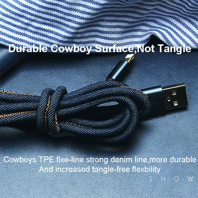 Denim USB Cable 1m 2m For iPhone/Micro/Type C Fast Charge Cable Cowboy Style Data Cable ChargingFor iPhone Sumsang Xiaomi Redmi