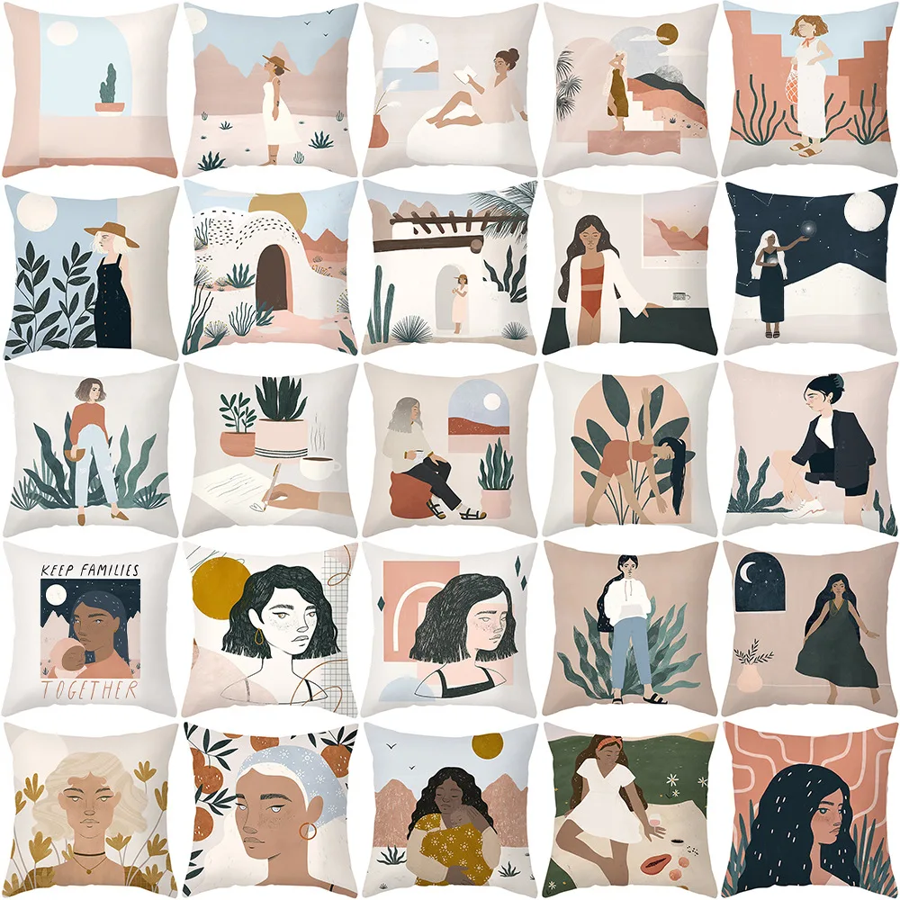 

2022 Modern Simple Abstract Literary Style Holding Printed Pillowcase Home Living Room Sofa Pillows Square 45*45cm Pillow Cover