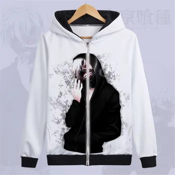 

Tokyo Ghoul Kaneki Ken Cosplay costumes Men women Hoodies cartoon casual Jean jacket Ripped white thick top in fashionable print