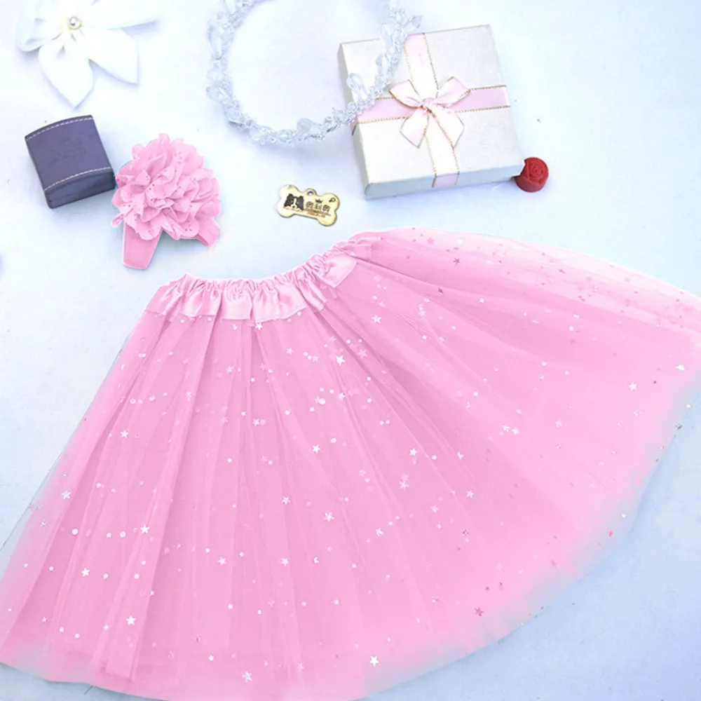 Fashion girl Short skirt Kids Girl Petticoat Paillette Star Pettiskirt Hair Band Tutu Skirt Dancewear