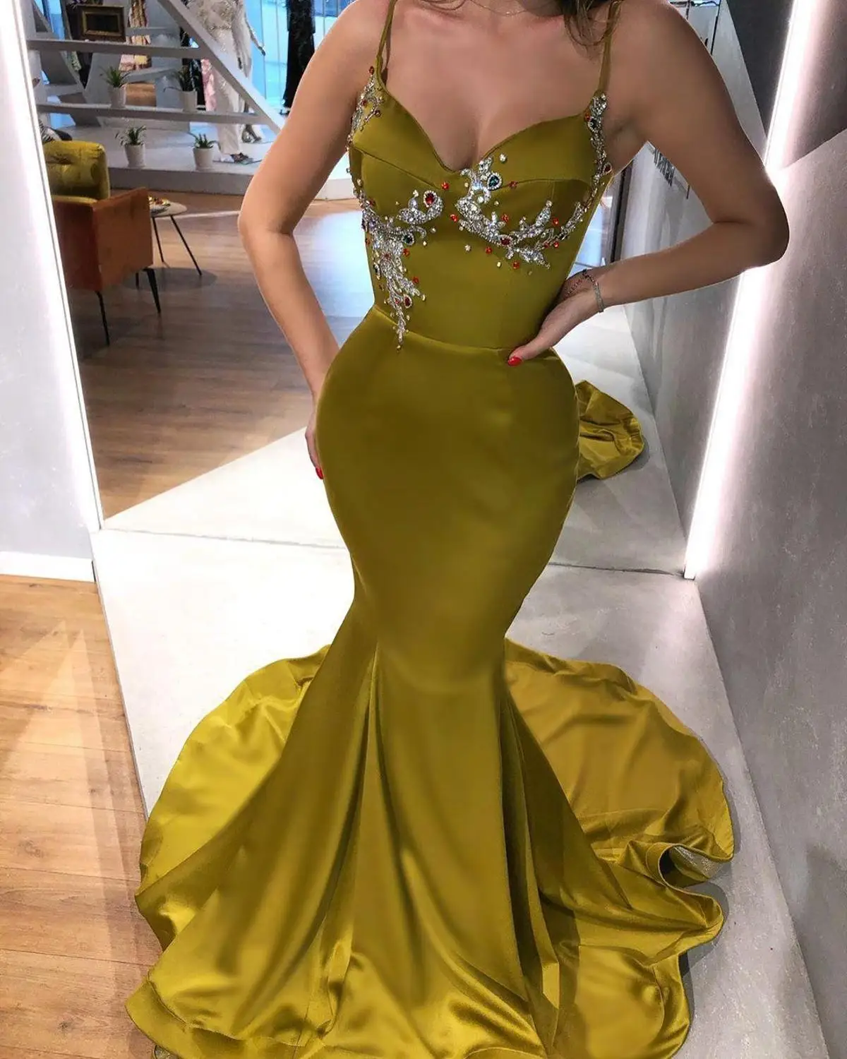

Arabic Aso Ebi Sparkly Sexy Mermaid Evening Dress Sequins Sheer Neck Prom Dresses High Split Formal Party Second Reception Gowns
