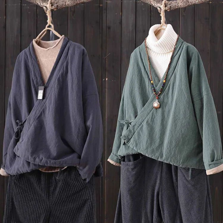 

Origional Japanese-style Winter New Style Thick Quilted Cotton-padded Clothes Retro Chinese Style Top Fly Lace Improved Coat Sho