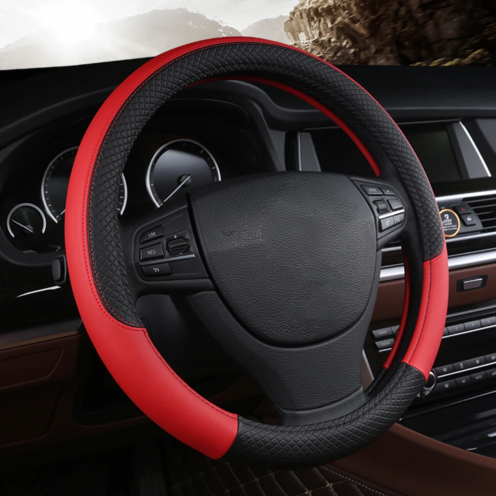 Универсальный автомобильный чехол на руль 38 см из искусственной кожи, аксессуары для салона автомобиля, рулевое колесо, нескользящий, пригодный для носки - Название цвета: Красный