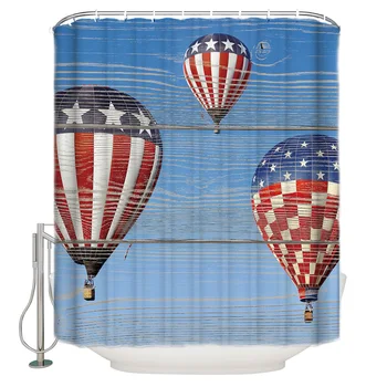 

Hot Air Balloon In The Background Of The American Flag Polyester Hook Shower Curtain for Bathroom Decoration