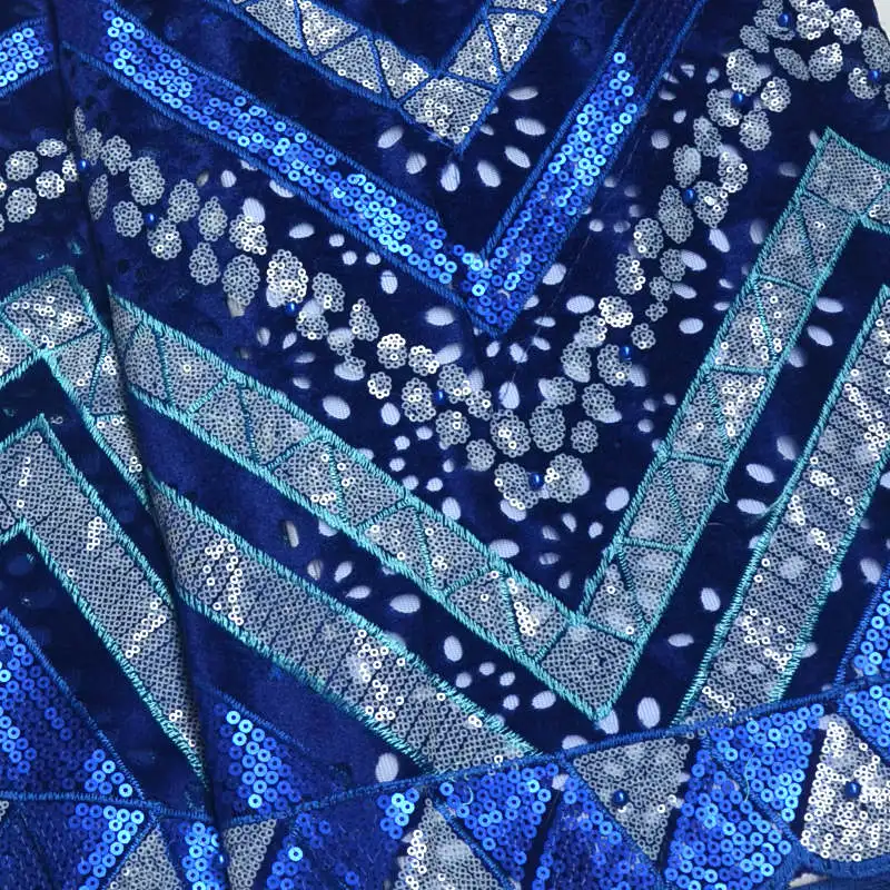 5 ярдов Королевский синий африканский бархат Французский Кружева смешать гипюр с кружевами ткань границы много бисера и высококачественный с блестками DG428