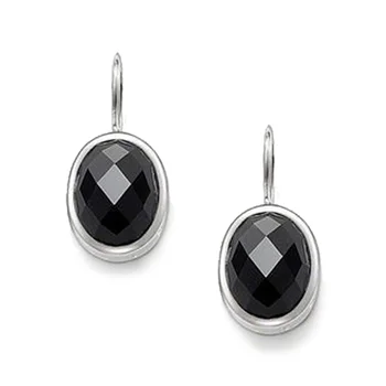 

925 Sterling Silver Black Oval Onyx Bevelled Drop Earrings, Fashion Thomas Style Glam Earring Jewelry Ts Soul Gift for Women