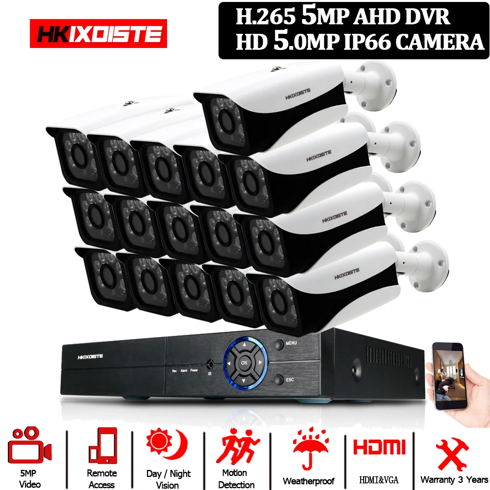 H.265 комплект DVR 16CH 5MP cctv система 16 шт HD 5MP Низкая освещенность камеры безопасности Система IP66 водонепроницаемый комплект видеонаблюдения