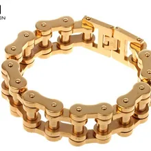 Пакистанская Золотая велосипедная цепь, мужские браслеты 22,5 см из нержавеющей стали, велосипедная цепь, браслет, тяжелая массивная ручная цепь
