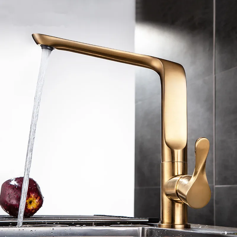 Kitchen Faucets Soild Brass Sink Mixer  Hot & Cold Taps Single Handle Unique Design Deck Mounted Brushed Gold/Black/Chrome Crane