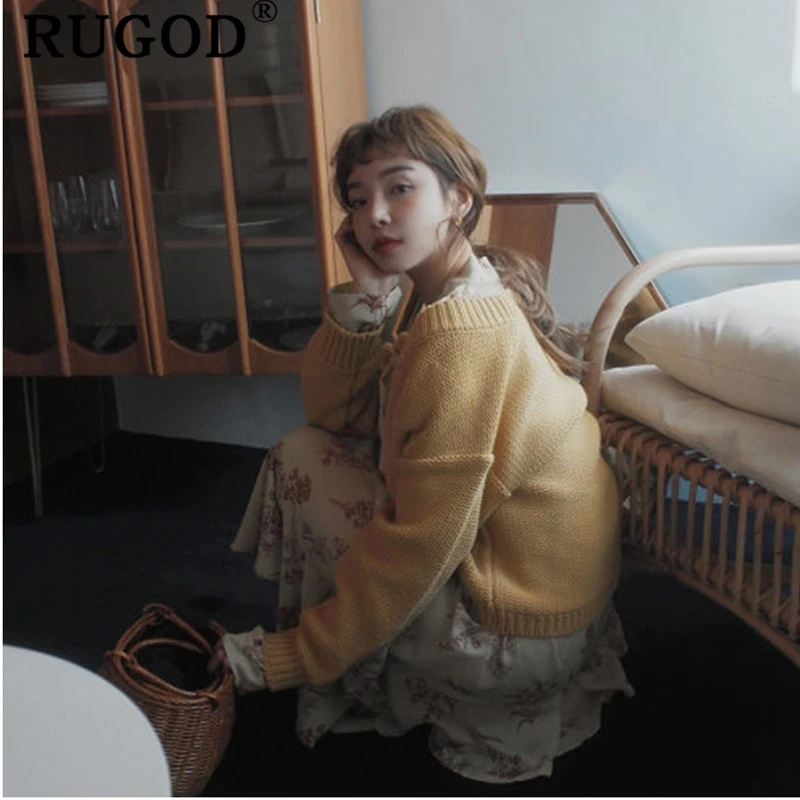 RUGOD/Корейский Однотонный свитер Cardgan, пальто, новинка года, однотонные однобортные короткие стильные пальто, Повседневные вязаные свитера, накидка, Топ