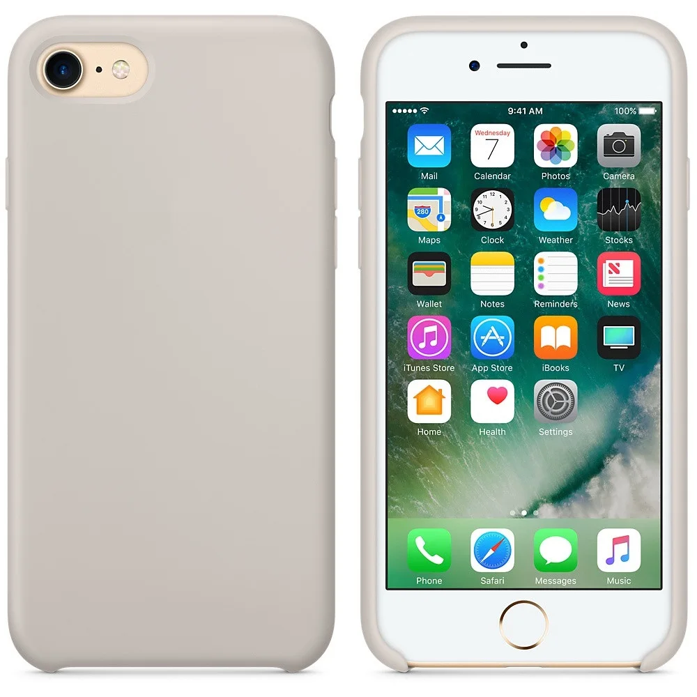Stone Grey Роскошный официальный силиконовый чехол с логотипом для iPhone 6S 7 8Plus 5SE X, Жидкий чехол для Apple iPhone X XS, чехлы для MAX XR Capa - Цвет: Stone Grey