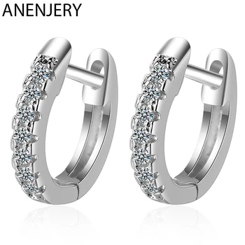 

ANENJERY Fashion Simple Single Row Cubic Zircon Hoop Earrings With 925 Sterling Silver Ear Jewelry For Women Gifts S-E1004