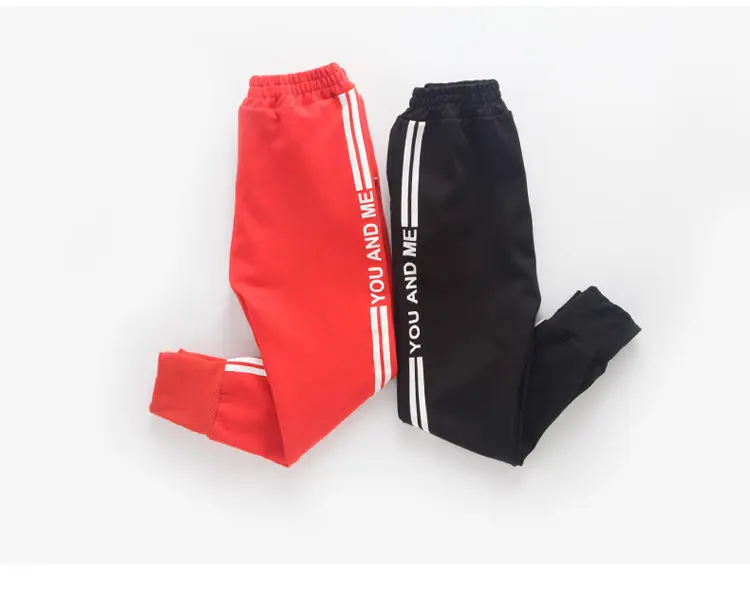 Новые модные детские полосатые спортивные штаны для девочек, хлопчатобумажные спортивные брюки для девочек, повседневные красные, черные брюки в белую полоску