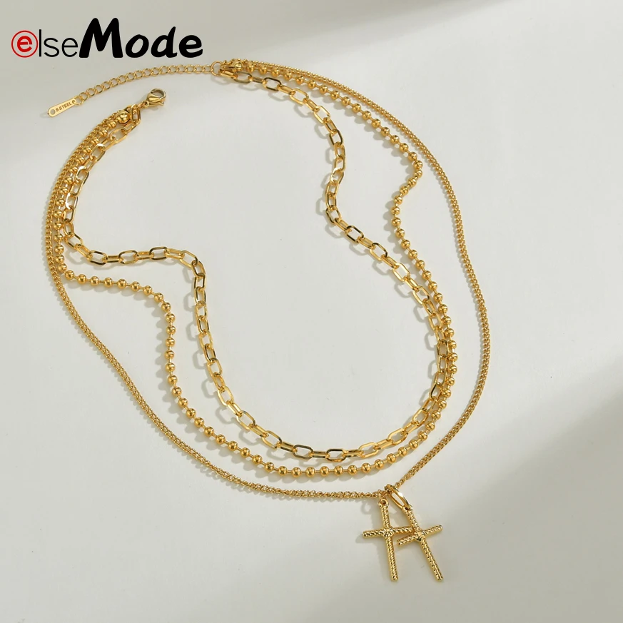 ELSEMODE модное многослойное Двухслойное ожерелье с подвеской крестом