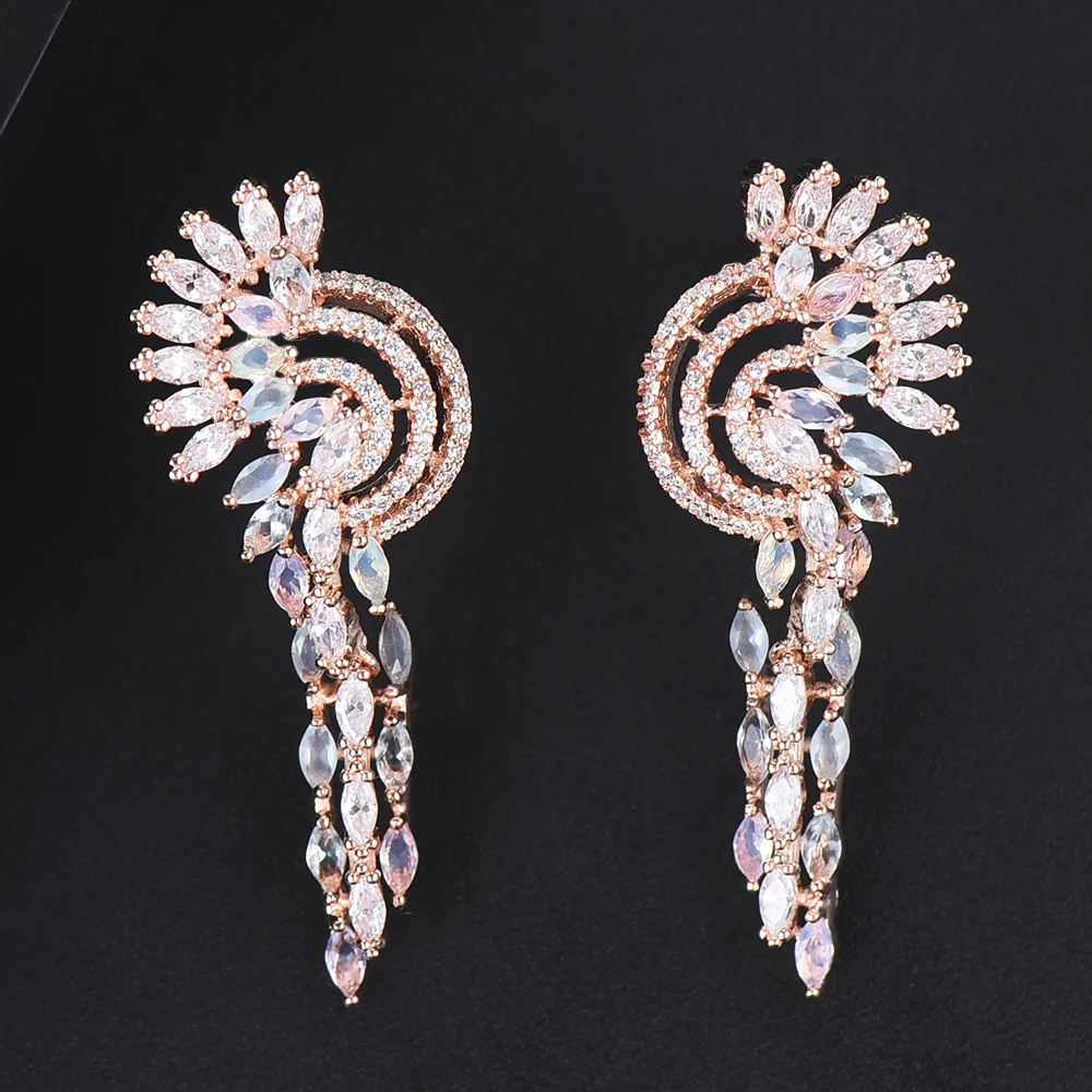 

LARRAURI Fashion Cubic Zirconia Stud Earrings Girls Flower Earrings for Women Silver Gold Rosegold Colors Party Wedding Jewelry