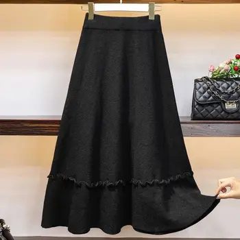 

Knitted Long Warm Skirt Women Skirt Maxi Saia Longa Black Skirt High Waist A-line Skirts Autumn Winter 2020 White