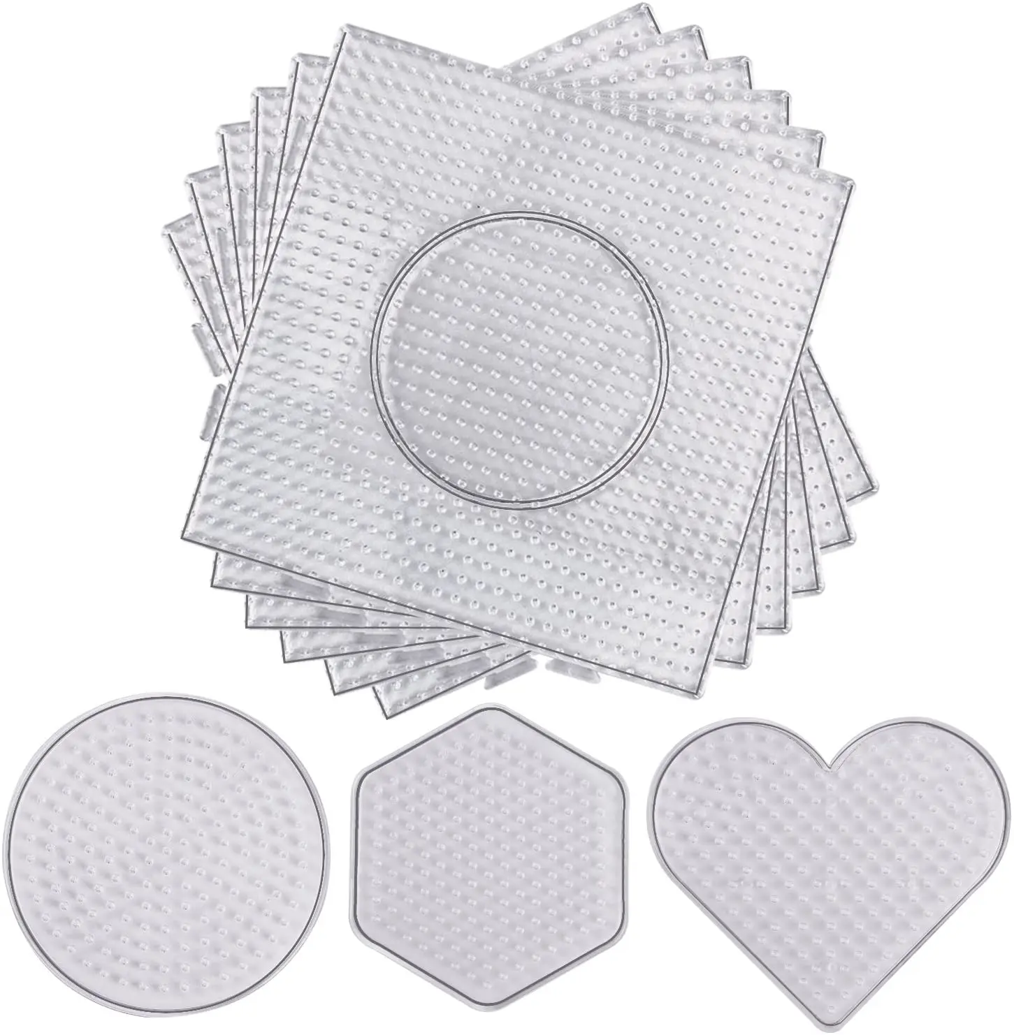 

5mm Hama fuse bead pegboards 9Pcs transparent Board large square, small round, mini heart and hexagon children handmade beads