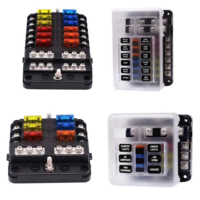 

12V 32V Plastic Cover Fuse Box Holder M5 Stud With LED Indicator Light 6 Ways/12 Ways Blade for Auto Car Boat Marine Trike 2019