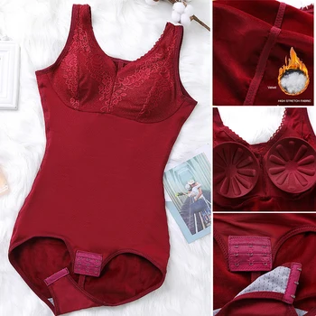 

Women Warm Full Body Shaper Shapewear Waist Trainer Bodysuit With Cup Push Up Bra Zip Corset Modeling Strap Slimming Underwear