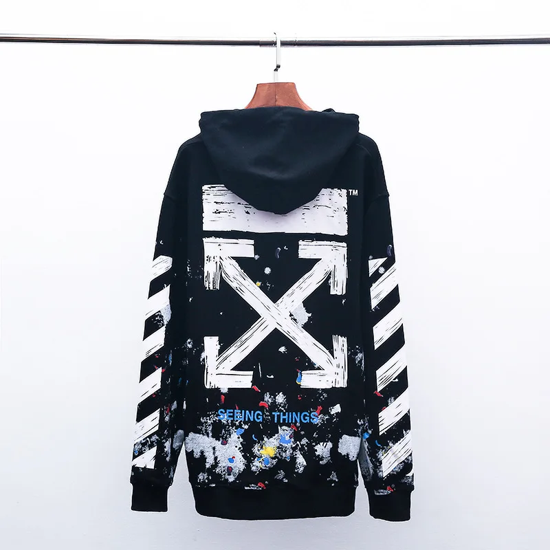 OFF-WHITE OW фейерверк брызги граффити за крестом улица хип хоп мужской свободный большой размер толстовка с капюшоном