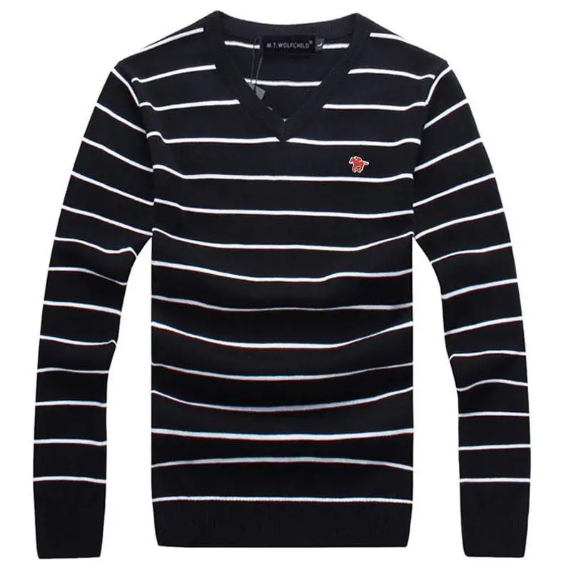 

100% Cotton 2019 Autumn Men's long sleeve V-neck knitted striped sweaters casual mens knitted coats fashion slim mens sweaters