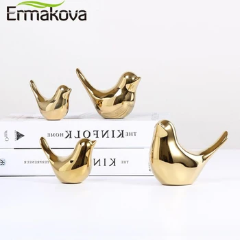 

ERMAKOVA Bird Figurine 4 Sizes Nordic Ceramic Gold Animal Statue jewelry Home Decoration Living Room Table Decoration