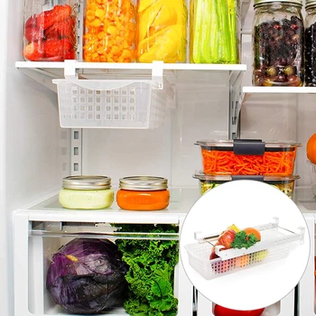 

Fridge Organizer Drawer Refrigerator Pull-Out Bin Adjustable Installs Under Shelf Fits Most Fridges Clear Plastic