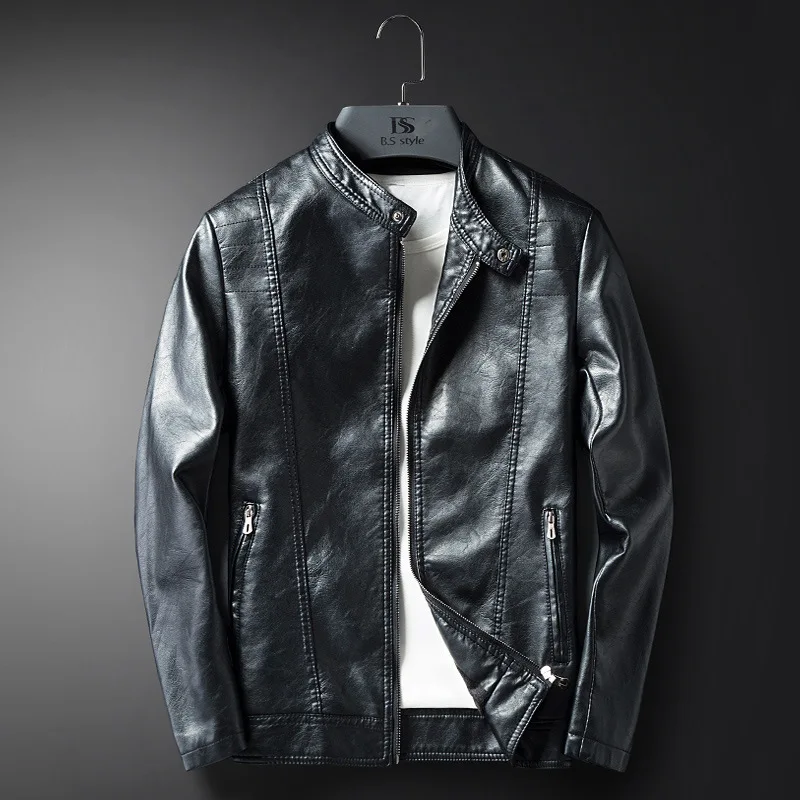 

Men's PU Leather yi inflooring Fashion Locomotive Leather Jacket MEN'S Coat plus Velvet Spring And Autumn Winter Style